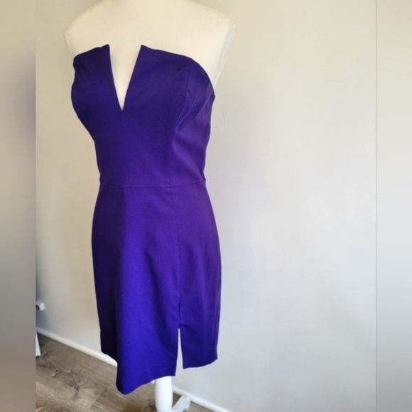 Guess Gorgoeus Strapless Bright Jewel Violet Deep V Plunge Dress - Picture 5 of 10